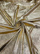 60'' Stretch Foil Velvet - Light Gold - 4 Way Stretch Shiny Velvet Foil Fabric Sold By The Yard