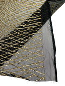 Diamond Geometric Sequins - Light Gold on Black - 2 Way Stretch Lace Geometric Fabric Sold By Yard