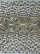 Diamond Geometric Sequins - Light Gold on Ivory - 2 Way Stretch Lace Geometric Fabric Sold By Yard
