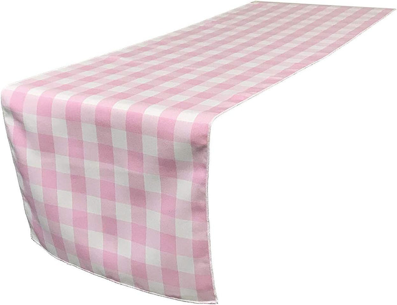 12" Checkered Table Runner - Light Pink / White - Plaid Polyester Poplin Checkered Table Runner