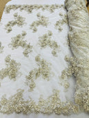 3D Small Flowers with Rhinestone - Light Silver - Embroidered Luxury Realistic Flowers On Lace Yard