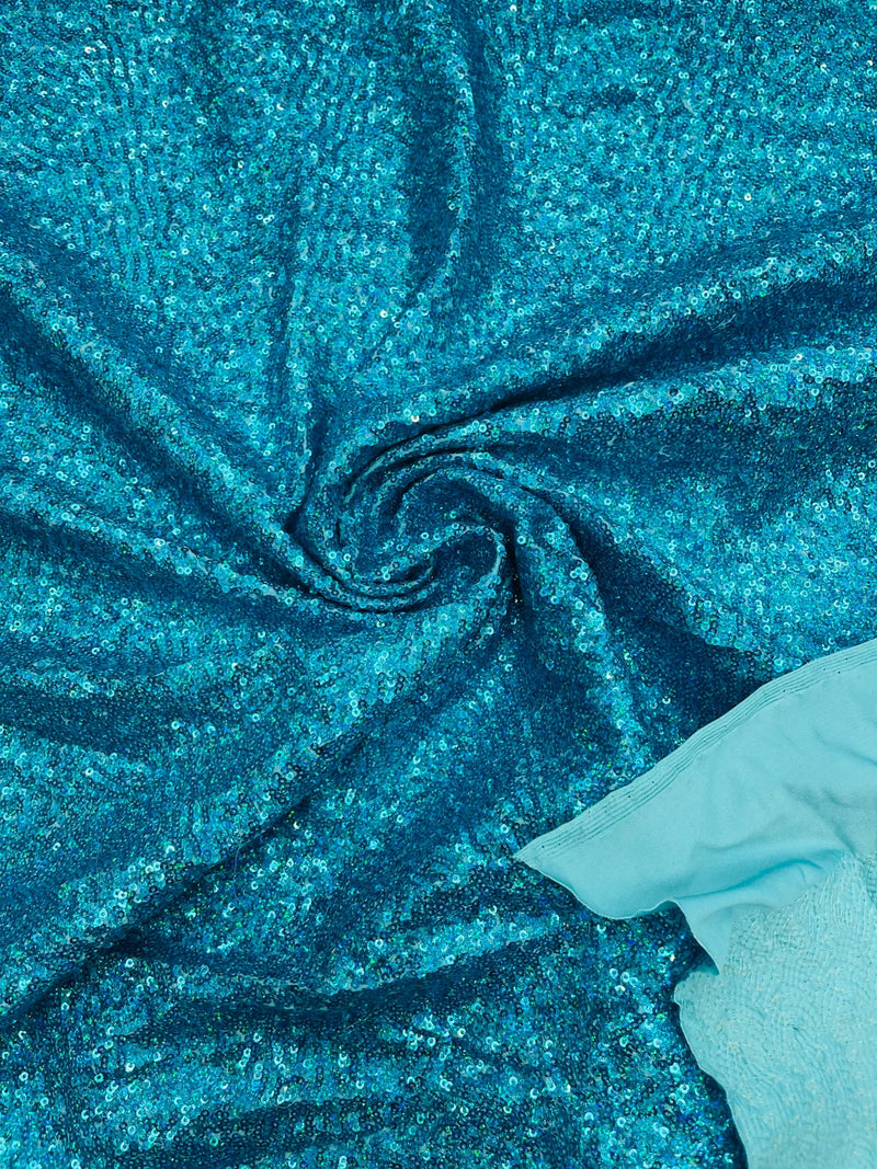 Milliskin Mini Glitz Sequins - Light Turquoise - 4 Way Stretch Milliskin Stretch Spandex Fabric Sold By Yard