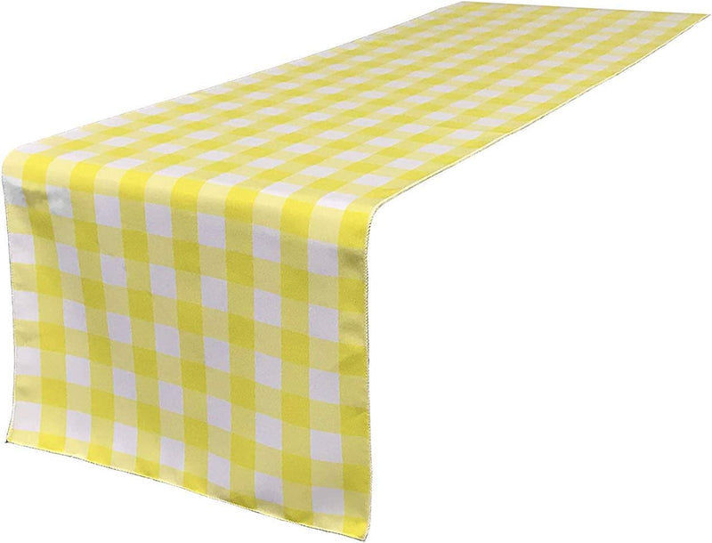 12" Checkered Table Runner - Light Yellow / White - Plaid Polyester Poplin Checkered Table Runner