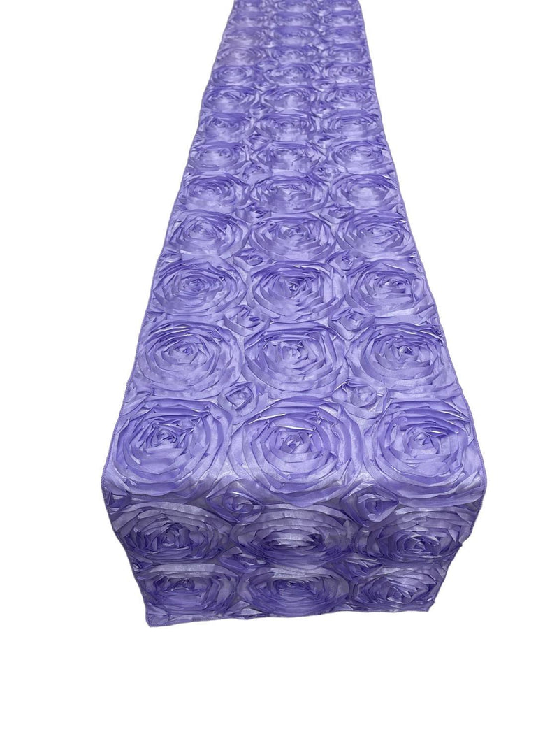 Rosette Design Table Runner - Lilac - 12" x 90" Satin Rosette Table Runner