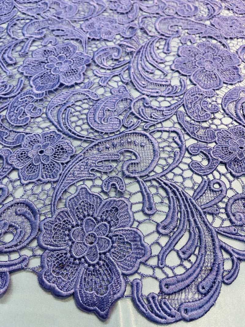 Lilac Guipure Lace Fabric Floral Bridal Lace Guipure Wedding Dress by the Yard (Pick a Size)