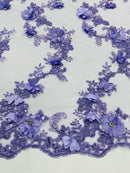 3D Flower Sequin Cluster Design - Lilac - Sequins Embroidered Floral Design on Tulle Sold By Yard