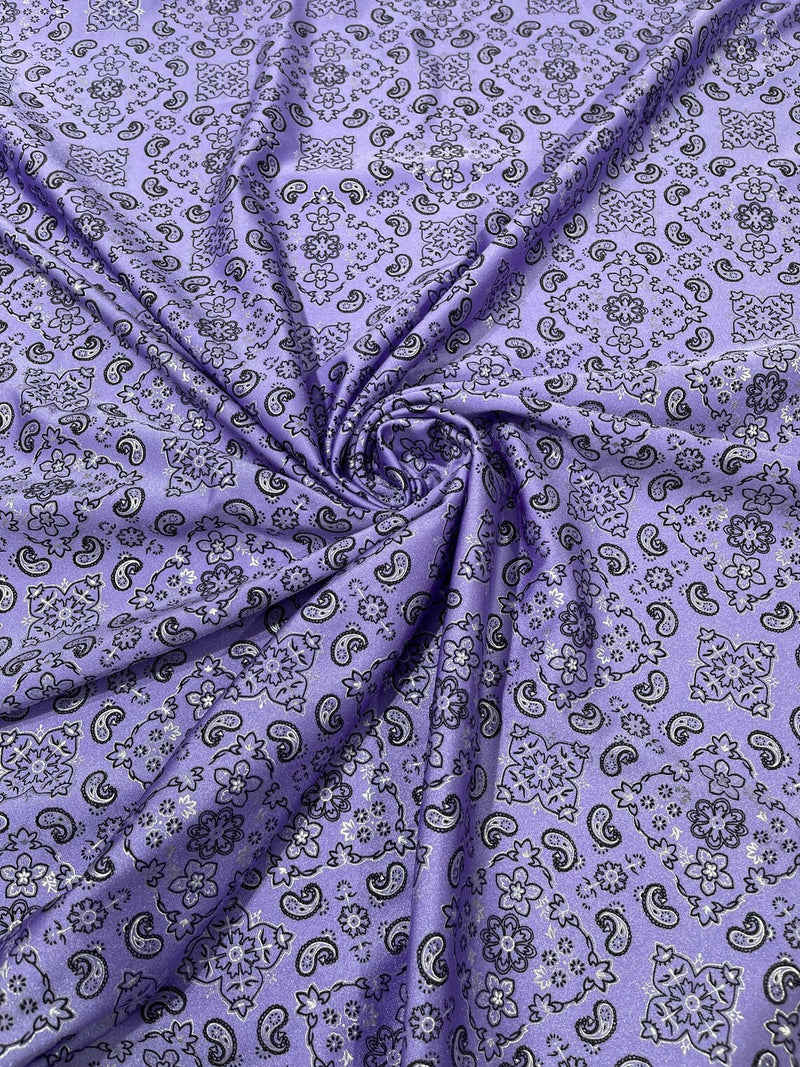Bandana Spandex Print Fabrics - Lilac - Bandana Design Stretch Spandex Fabric By Yard