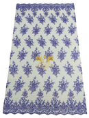 Beaded Flower Sequins Fabric - Lilac - Embroidery With Beads and Sequin on a Mesh Sold By Yard