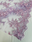Plant Cluster Sequins Design - Lilac - Flower Sequins Embroidered Design on Tulle Sold By Yard