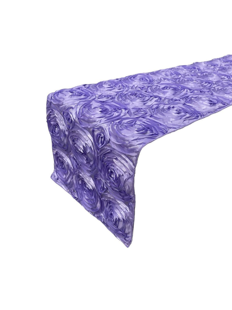 Rosette Design Table Runner - Lilac - 12" x 90" Satin Rosette Table Runner