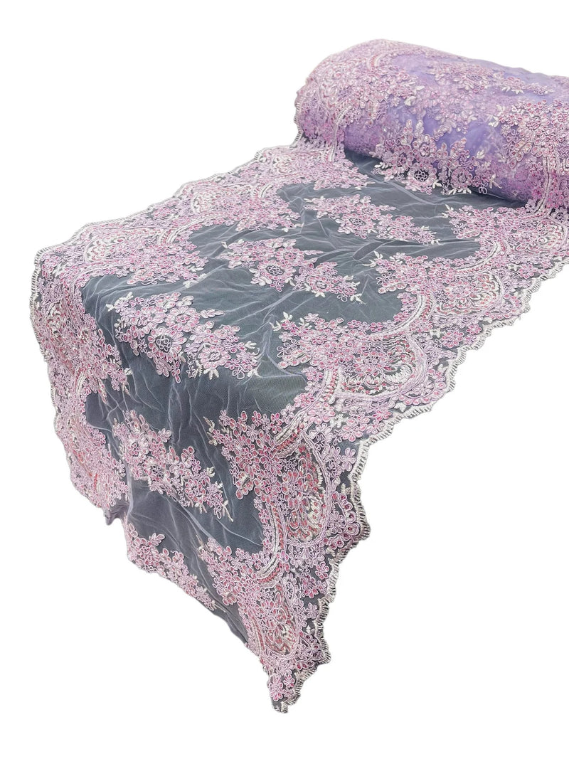 21" Wide Floral Metallic Pattern Lace Table Runner - Lilac - Metallic Table Runner Sold By Yard
