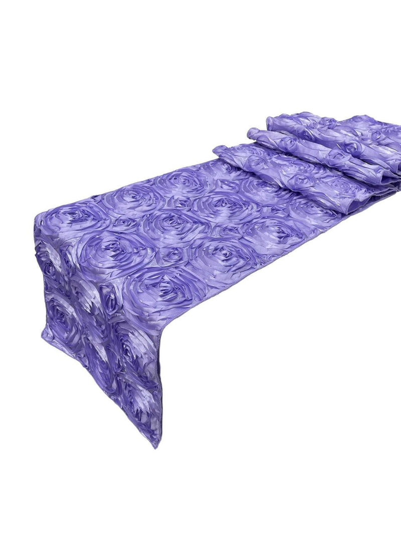 Rosette Design Table Runner - Lilac - 12" x 90" Satin Rosette Table Runner