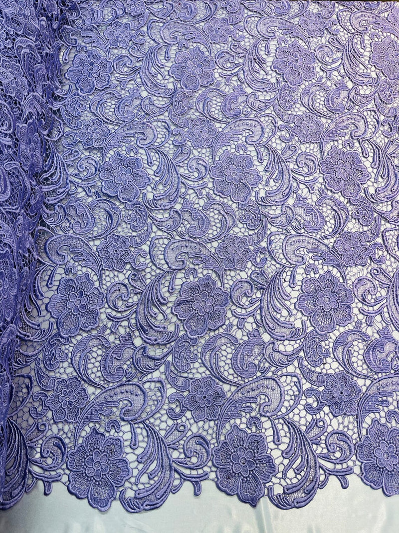 Lilac Guipure Lace Fabric Floral Bridal Lace Guipure Wedding Dress by the Yard (Pick a Size)