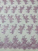 Plant Cluster Sequins Design - Lilac - Flower Sequins Embroidered Design on Tulle Sold By Yard