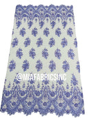 Floral Cluster Beaded Fabric - Lilac - Embroidered Fancy Fashion Design Beads and Sequins Sold by yard