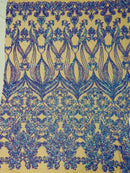 Damask Small Heart Design - Iridescent Lilac - Floral Heart Design Sequins on Mesh By Yard