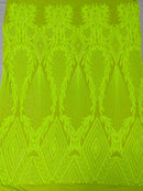 Triangle Pattern Sequins - Lime Green - 4 Way Stretch Fabric Sequins Geometric Design  By Yard