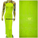 Floral Star Leaf Design - Lime Green - 4 Way Stretch Sequin Floral Design on Mesh By Yard