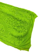 Floral Star Leaf Design - Lime Green - 4 Way Stretch Sequin Floral Design on Mesh By Yard