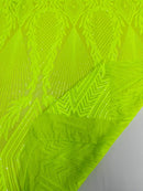 Triangle Pattern Sequins - Lime Green - 4 Way Stretch Fabric Sequins Geometric Design  By Yard