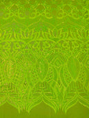 Iridescent Sequin Fabric - Iridescent Lime Green - 4 Way Stretch Royalty Lace Sequin By Yard
