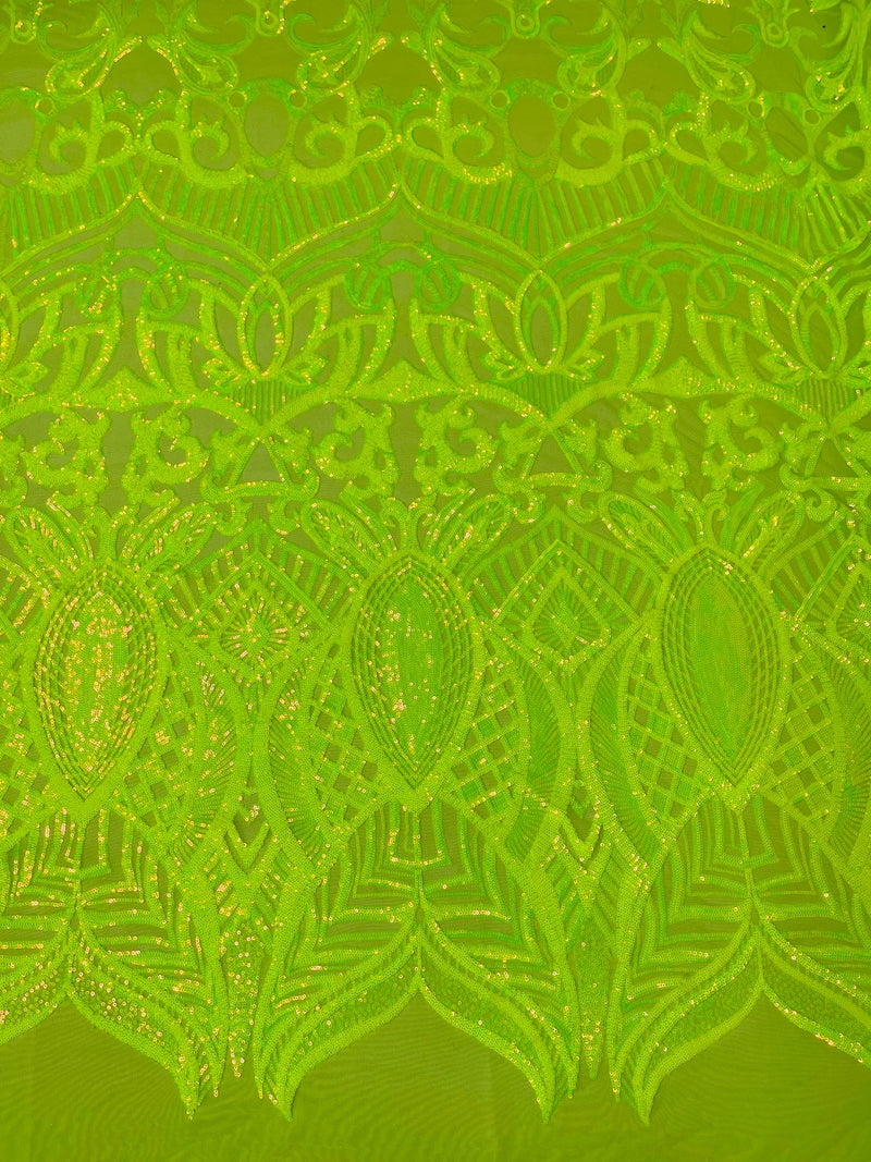 Iridescent Sequin Fabric - Iridescent Lime Green - 4 Way Stretch Royalty Lace Sequin By Yard