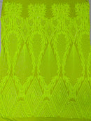 Triangle Pattern Sequins - Lime Green - 4 Way Stretch Fabric Sequins Geometric Design  By Yard