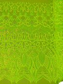 Iridescent Sequin Fabric - Iridescent Lime Green - 4 Way Stretch Royalty Lace Sequin By Yard
