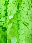 Circle Jumbo Paillette Sequins - Lime - Big Circle Hanging Sequins Design Fabric By Yard