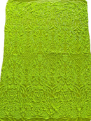 4 Way Stretch Fabric Design - Lime Green - Fancy Net Sequins Design Fabric By Yard