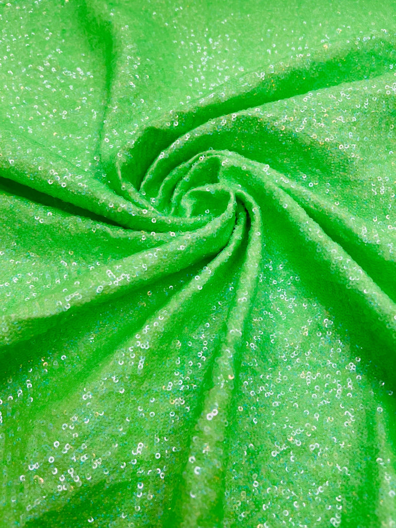Milliskin Mini Glitz Sequins - Lime Green - 4 Way Stretch Milliskin Stretch Spandex Fabric Sold By Yard