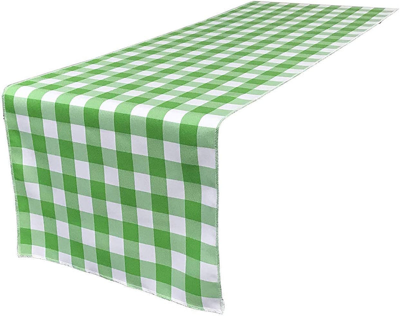 12" Checkered Table Runner - Lime Green / White - Plaid Polyester Poplin Checkered Table Runner