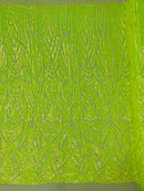 Sequins Fabric - Lime Green - Geometric Pattern Design 4 Way Stretch Sold By Yard