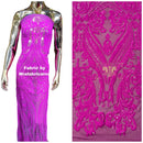 Big Damask Sequins - Magenta - Damask Sequin Design on 4 Way Stretch Fabric By Yard