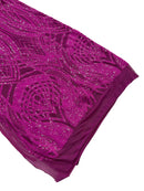 Long Wavy Line Design Sequins - Magenta Iridescent - 4 Way Stretch Sequin Design on Mesh Fabric By Yard