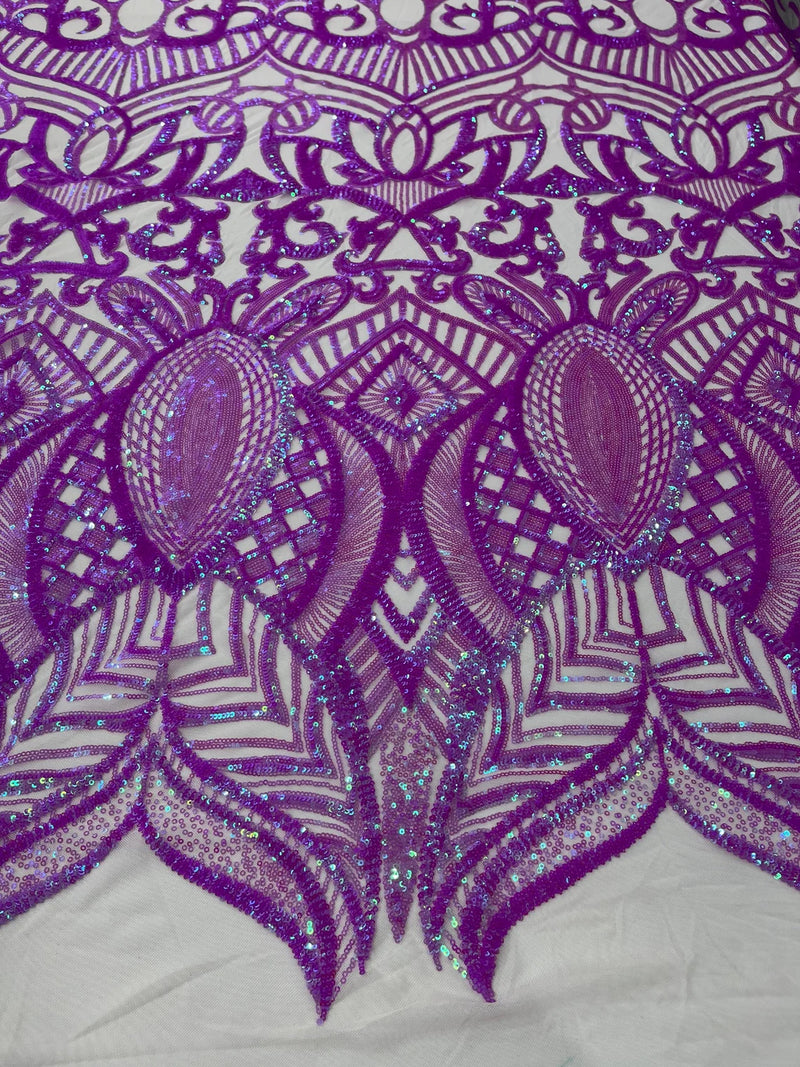 Iridescent Sequin Fabric - Iridescent Magenta - 4 Way Stretch Royalty Lace Sequin By Yard