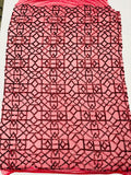 Geometric Sequins Design - Embroidered Square Geometric Design on a  4 Way Stretch Mesh (Pick A Color)