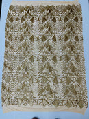 Geometric Design Fabric - Sequins Design Embroidered on a  4 Way Stretch Lace Mesh (Pick A Color)