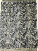 Geometric Design Fabric - Sequins Design Embroidered on a  4 Way Stretch Lace Mesh (Pick A Color)