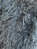 Metallic Fringe Eyelash / Feather - Black - Embroidered Fabric with Hanging Details 2 Way Stretch By Yard