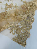 Plant Cluster Sequins Design - Metallic Champagne  - Flower Sequins Embroidered Design on Tulle Sold By Yard