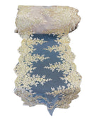 Floral Sequins Cluster Design - Metallic Gold - 14" Embroidered Floral Design Table Runner Sold By Yard