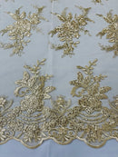 Plant Cluster Sequins Design - Metallic Gold - Flower Sequins Embroidered Design on Tulle Sold By Yard