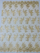 Plant Cluster Sequins Design - Metallic Gold - Flower Sequins Embroidered Design on Tulle Sold By Yard