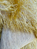 Metallic Fringe Eyelash / Feather - Gold - Embroidered Fabric with Hanging Details 2 Way Stretch By Yard