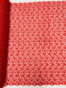 Metallic Corded Lace Fabric - Metallic Red - Flower Design Embroidered on Mesh Lace Fabric By Yard