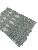 Flower Cluster Beaded Fabric - Metallic Silver - Embroidered Beaded Layered Border Fabric Sold By Yard