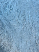 Metallic Fringe Eyelash / Feather - White - Embroidered Fabric with Hanging Details 2 Way Stretch By Yard