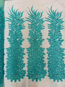 Vegas Peacock Feathers  3D Beaded Embroidery On a Mesh Lace Fabric Sequins Prom Dress (Choose The Panels)