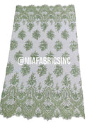 Floral Cluster Beaded Fabric - Mint - Embroidered Fancy Fashion Design Beads and Sequins Sold by yard